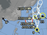 台風第9号 台風経路図 20160820